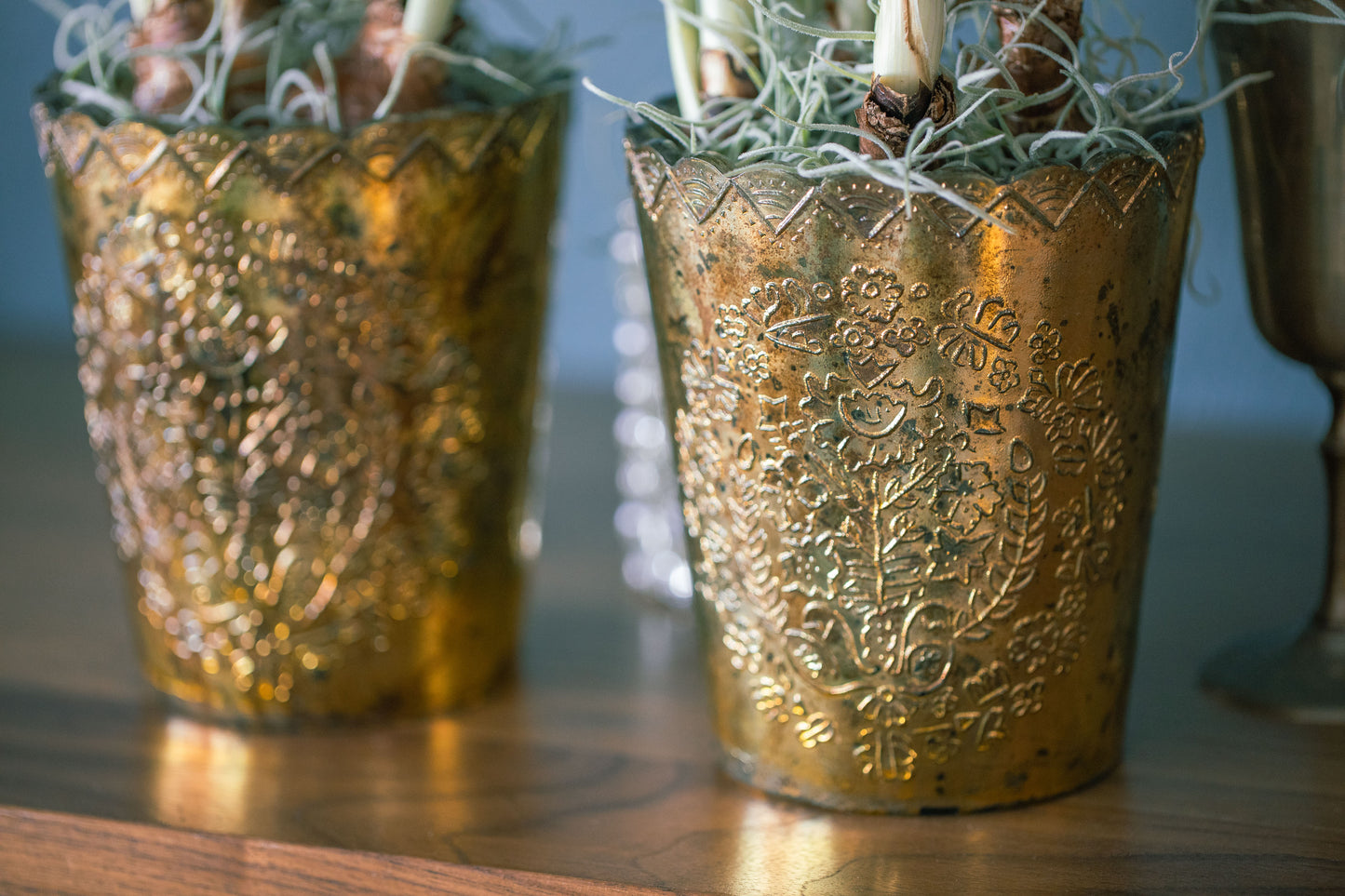 Winter Paperwhite Gold Embossed Vase